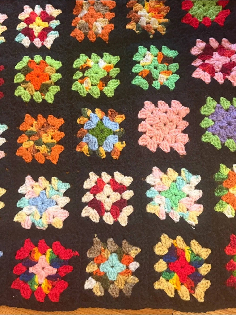 Vtg. Granny Sq. “Rosanne” Handmade Blanket - great colors & condition!!! 54”x62”